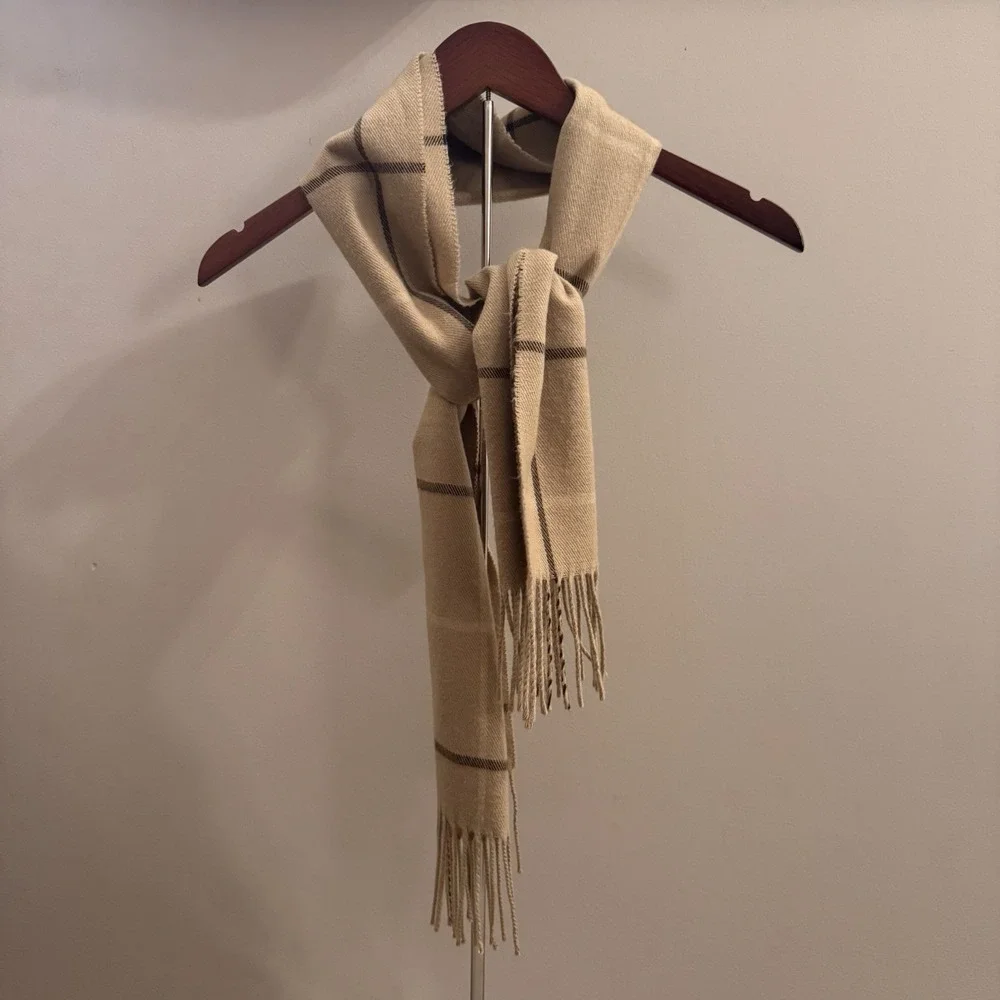 Tan Plaid Italian Scarf Minimalist Quiet Luxury Clean Girl Old Money Chic